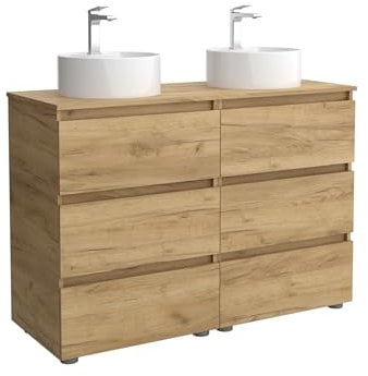 Mueble de Baño BEQUIA 3C 120cm Roble | Lavabo sobre encimera Porcelana Centrado