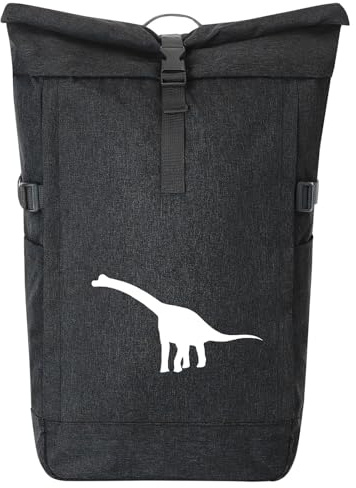 Huuraa Kurierrucksack Brachiosaurus Dinosaurier 30-44 Liter Black Melange Fairtrade Rolltop Rucksack Geschenkidee