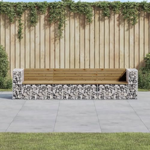 WKIEQACO Garden Bench Gabion Design 287x71x65.5 cm Impregnated Wood PineOutdoor Outdoor Seating Outdoor Benches