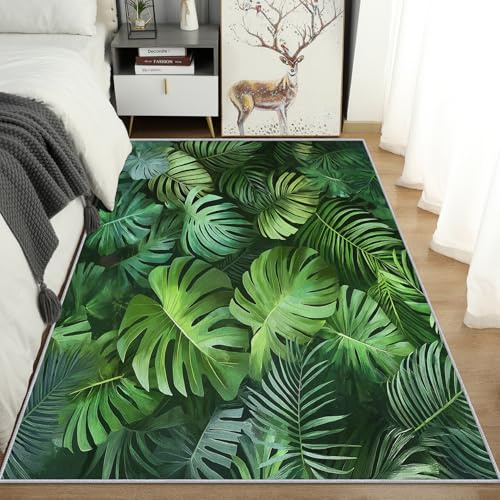 Generisch Tropisch Monstera Teppich, Teppich Schlafzimmer Wohnzimmer Dschungel Botanisches Blatt, Wohnzimmerteppich Schlafzimmer Dekoration rutschfeste Waschbar Flanell 80x120 cm V-M4