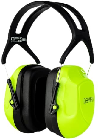 DOMIRA Ear Defenders 34dB – High Performance Hearing Protection Earmuffs, Comfortable Headband, Noise Reduction for Power Tools, Shooting, Airports – Orange/Black or Light Green (Light Green)