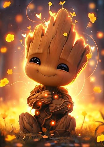 QINRUBB DIY Cartoon Diamond Art Kit for Beginners Adults, Full Drill Grooooot Diamond Painting Kits, 5D Tree Man Painting by Numbers DIY Craft Kits for Home Wall Decor 12x16 inch