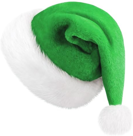 FIGCY Santa Hut, Grün, Plüsch Weihnachtsmütze, Weiche Kopfbedeckung für Festliche Anlässe, Party Kostüm Zubehör