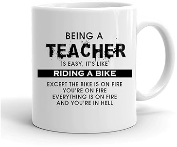 GrassVillage Funny Mug – Being Teacher is Easy Like Riding a Bike – Sarcastic Gift for Boss, Supervisor, Colleague – Office Humor, Birthday, Leaving Gift – 11oz White Ceramic Cup