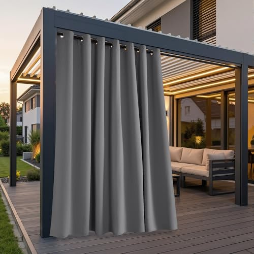 PONY DANCE Tenda da Sole per Esterno con Anelli Facile Installazione 1 Pezzo L254 x A243 CM Tenda Gazebo per Esterno Impermeabile Anti-UV Blackout Curtain Termica per Balconi, Grigio