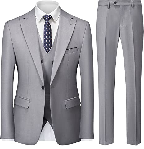 KUDMOL Costume Homme 3 Pièces Mariage Business Slim Fit Smoking à Un Bouton à la Mode Blazer Veste et Pantalon Gilet à Double Boutonnage