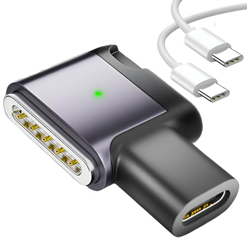 FASTELECTRIC 100W PD Quick Charge USB C to Magnetic Side Angle Connector, Compatible with MagSafe 3, for MacBook 2021-2025 M1/M2/M3/M4/M5 (Purple-Gray, 5 ft / 1.5m)