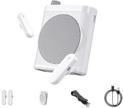 Generisch Amplificateur de voix pour enseignants avec microphone Lavalier sans fil portable rechargeable 2 microphones pour salle de classe, réunion, discours, utilisation en extérieur (noir/blanc) (A