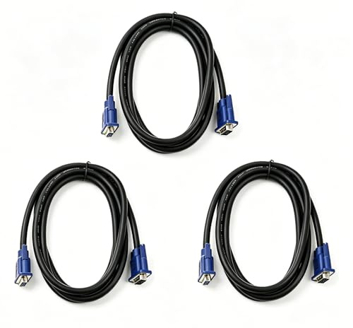 RHINORO 3 Pack VGA Extension Cable, 15 Pin VGA Male to Female, 2 Metre, 1080P Full HD, compatible with Old PC, Monitor, Projector, Heavy Duty