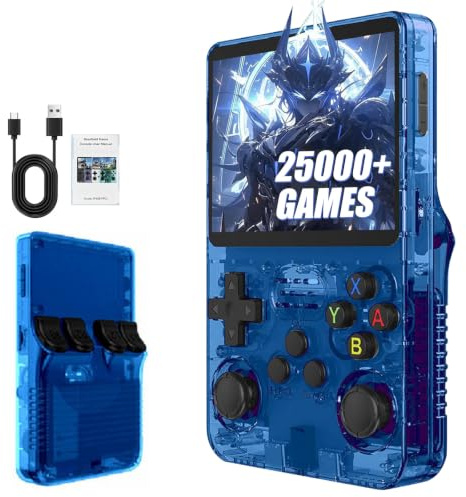 R36S Retro Handheld Games Console, 25,000+ Classic Games Portable Pocket Video Player with 3.5 Inch HD Screen, Open Source Linux System Screen for Teens and Adults (Blue)