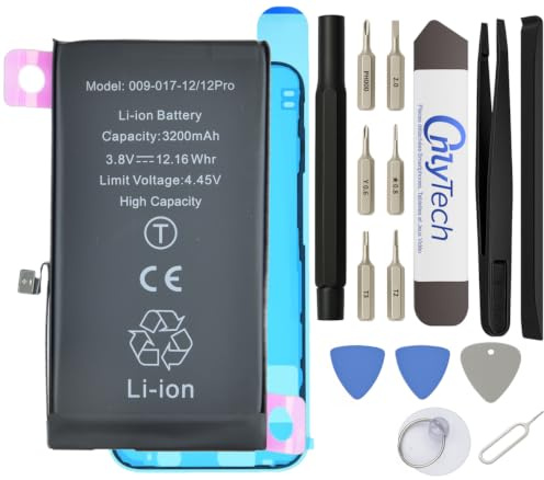 OnlyTech - Batterie Premium Capacité augmentée de Remplacement pour iPhone 12 & iPhone 12 Pro - Capacité 3200mAh, qualité identique (Puce TI) - Kit 15 Outils et adhésif écran Inclus
