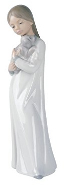 NAO With All My Heart. Decorative Gloss Porcelain Figure. Ornamental Figurine of a Girl in a Nightgown with a Puppy in Pastel Tones for Home Decoration