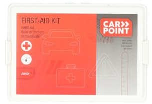 Carpoint Erste-Hilfe-Set Junior | 31-teiliges Erste-Hilfe-Set | Inklusive Anleitung | Kompakte Box 180x120x50mm | Wandhalterung enthalten | Unverzichtbar für Auto und Zuhause