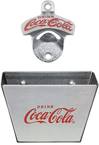 Tablecraft 1 X Coca Cola Wall Mount Bottle Opener and Coca Cola (Coke) Bottle Cap Catcher Set