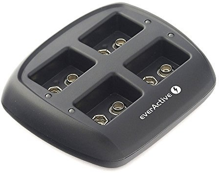 everActive Ladegerät für 4 9V Akkus, schnelle Ladung - 2 Stunden Akku-Set, vollautomatisch, LED-Status-Anzeige, für 8.4V NI-MH, Modell: NC-109, Schwarz, EVNC109