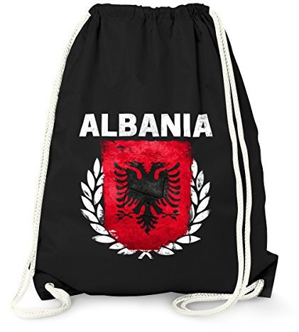 MoonWorks Turnbeutel Fußball EM WM Albanien Flagge Vintage Albania Flag Gymbag schwarz