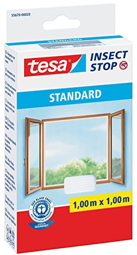 Tesa Fliegengitter für Standard-Fenster, weiß, leicht, 1,5 m x 1,8 m 1m:1m / 5er Pack Weiß