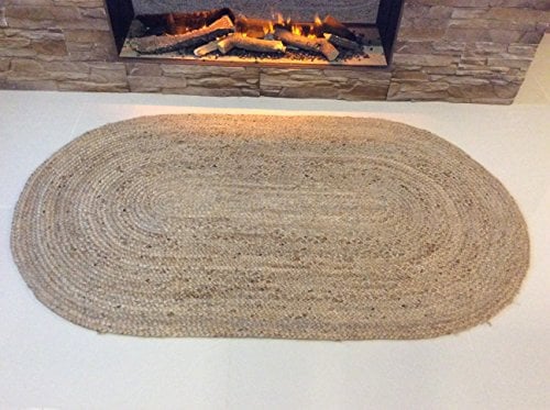 Eco friendly OVAL BRAIDED NATURAL JUTE GOLD Handmade 100% Natural Jute Fair Trade Reversible Machine Washable flat weave Dhurrie Rugs Mats & Hall Runner XS - XL Large (XS 60x90cm - (2'x3'))