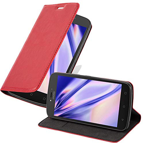 Cadorabo Hülle kompatibel mit Motorola Moto C aus Premium Kunst Leder Flip Klappbare Stoßfeste Magnetische [Standfunktion] [Kartenfächern] Cover Hülle für Motorola Moto C Tasche in Rot