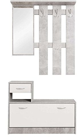 AVANTI TRENDSTORE - Rudolf - Guardaroba da Ingresso con Specchio, 3 Ganci appendiabito e Comoda scarpiera. Perfetta per l'ingresso. Disponibile in diversi colori (Grigio)