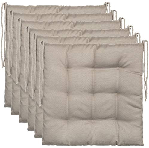 Brandsseller 6er Set Stuhlkissen 40x40x5 cm Sitzkissen Polster Stuhlauflage mit Haltebändern Dekokissen für Indoor Outdoor gesteppt - Taupe