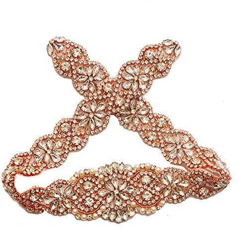Cintura di lusso in oro rosa con strass, accessori per abito da sposa, applique fissa, 1 pezzo Rose Gold 28 cm x 5 cm