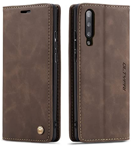 QLTYPRI Hülle für Samsung Galaxy A50, Vintage Dünne Handyhülle mit Kartenfach Geld Slot Ständer PU Ledertasche TPU Bumper Wallet Case Flip Schutzhülle für Samsung Galaxy A30S A50 A50S - Kaffee Braun