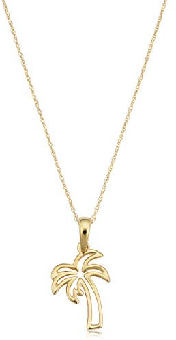 KoolJewelry 14k Yellow Gold Small Coconut Tree Palm Tree Pendant Rope Chain Necklace for Women (18 inch)