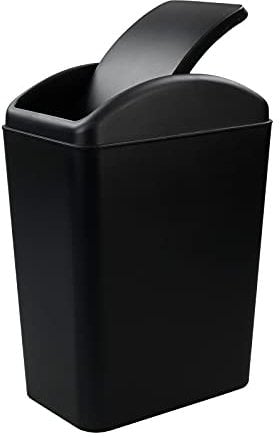 Xowine 15 L Small Swing Top Kitchen Waste Bin, Plastic Trash Bin with Lid, Black