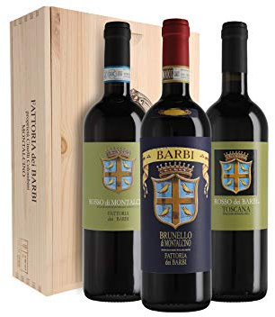Cassetta da 3 bottiglie: Brunello e Rosso di Montalcino, Rosso dei Barbi Fattoria dei Barbi 0,75 L Cassetta di legno