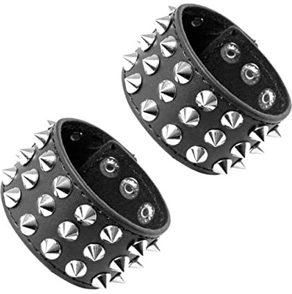 Manfnee 2Pcs Bracelet Cuir PU Clou Rivet Rock Punk Gothique Vintage Manchette Rockeur Homme Femme