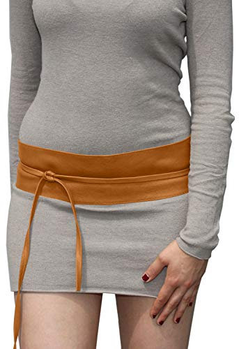 Best Emilie Damen Wickelgürtel in Lederoptik - vielen Farben - Hüftgürtel Taillengürtel Damen Gürtel - Einheitsgröße - Ocker