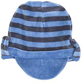 Nenè Cappellino Neonato Nascita ciniglia a Righe con Visiera Azzurro Blu