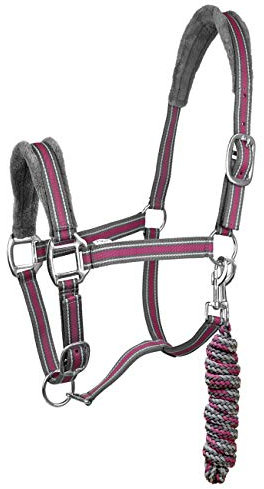 York Halfterset Halfter mit Strick Calipso Halfter & Strick gepolstert (Cob, grau/rosa)