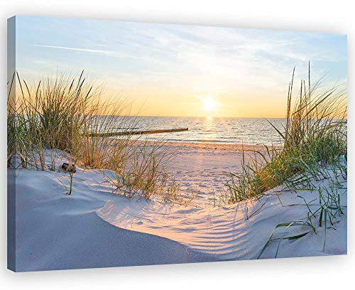 Leinwandbild XXL Sonnenuntergang Wandbild Kunst Meer Orange 120x80 cm