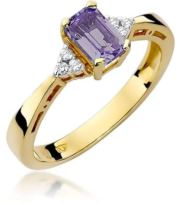 Damen Ring 585 14k Gold Gelbgold echt Amethyst Edelstein Diamanten Brillanten
