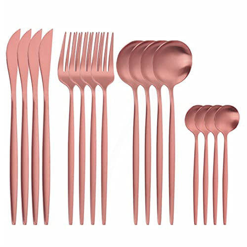 Durée de vaisselle En acier inoxydable Couverts d'acier inoxydable Rainbow Dîner Set Knifes Forks Spoons Cuisine Vaisselle Set couverattware (Color : Rose gold)