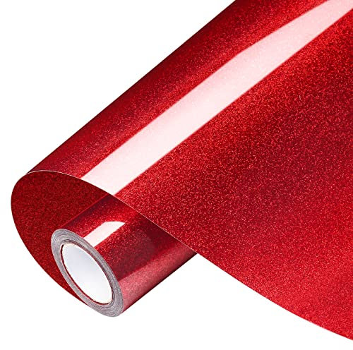 VinylRus Glitter Heat Transfer Vinyl-10” x 8ft Red Iron on Vinyl for Shirts, Glitter HTV Vinyl for All Cutter Machine