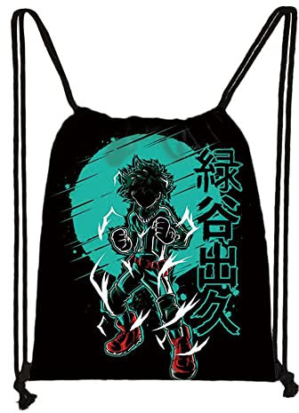 My Hero Academia Sac à dos en toile imprimée avec cordon de serrage léger pour le sport, la gym, les voyages, l'école pour garçons, filles, adolescents