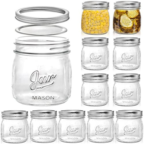Lyellfe 12 Pack Wide Mouth Mason Jar, 16 Oz Glass Canning Jars with Airtight Lids, Food Safe Jam Jar, Mason Spice Jar for Honey, Jelly, Wedding Favors, Lead-free,Dishwasher Safe