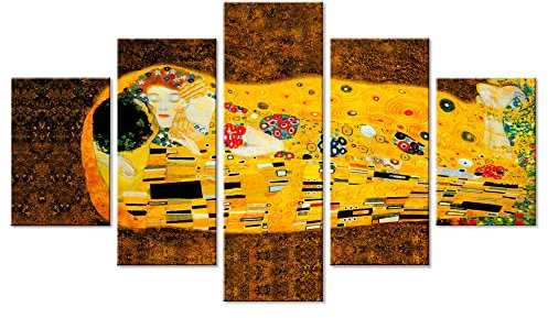 Lupia - Quadro Moderno 5 Pezzi in Legno Vogue 66X115 cm Il Bacio di Klimt, per Soggiorno, Camera da Letto