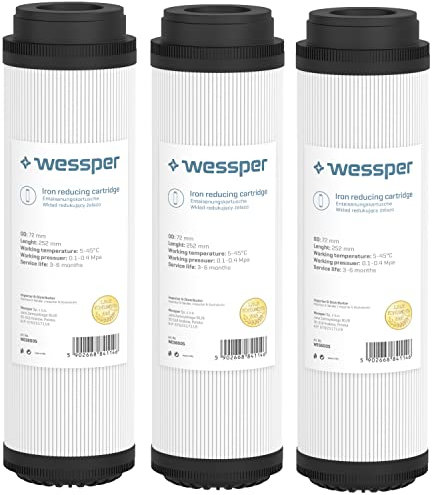 Wessper 3 pezzi Cartuccia Filtro Acqua, Filtro di Granuli di Carbone Attivo, Depurazione dell'Acqua 25,2 cm | per Sistemi a Osmosi Inversa, Acqua Potabile, Filtrazione delle Particelle