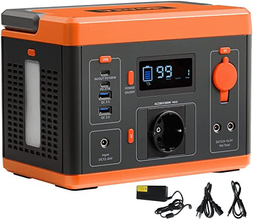 VEVOR Generador Solar Portátil 296 Wh Estación de Energía Batería de Litio 2900 mAh Central Eléctrica Portátil 300 W Luz LED Fuente de Alimentación para Exteriores Camping Viajes Hogar de Emergencia