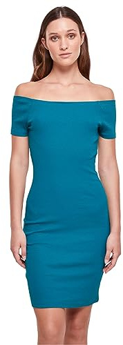 Urban Classics Damen Kleid Ladies Off Shoulder Rib Dress, Schulterfreies Kleid für Frauen, Slim Fit, erhältlich, Größen XS-5XL
