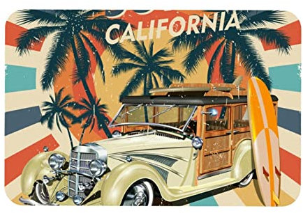 Eslifey Retro Auto Strand Indoor Fußmatte, rutschfeste, saugfähige Fußmatte Innenfußmatten Bereich Teppich für Eingangsbereich, maschinenwaschbarer Eingangsteppich Outdoor 20x47