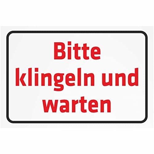 Indigos UG Aufkleber Bitte klingeln und warten 200x150 mm Hotel, Firma, Schutz, Kita, Arzt, Praxis, Wohnung Sicherheit Warnung