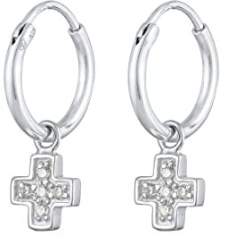 Elli Ohrringe Damen Creolen Kreuz Anhänger mit Zirkonia in 925 Sterling Silber