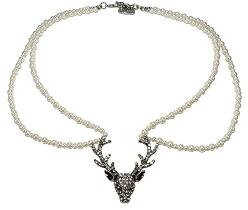 Alpenflüstern Perlen-Trachtenkette Strasshirsch - Damen-Trachtenschmuck Dirndlkette (creme-weiß) DHK322