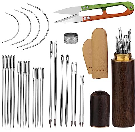 32 pièces Kit Couture Cuir, Aiguilles à Coudre en Cuir, Kit de Couture | Aiguilles en cuir aiguilles pointues et émoussées pour la couture et le tricot