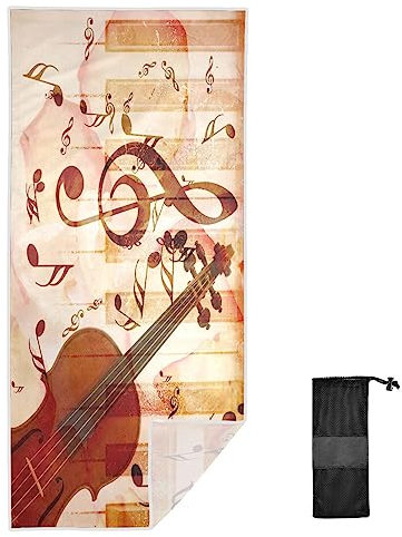 Anantty Musical Geige Musik Note Klaviertaste Strandtuch Schnell Trocknendes Sandfest Handtuch Stranddecke Badetuch für Fitness Reise Strand Schwimmen